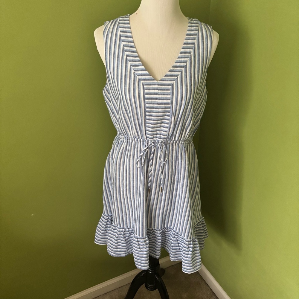 Draper James Blue and White Striped Chambray Sleeveless Dress